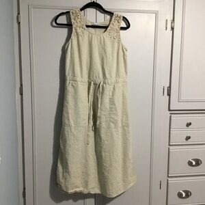 Linen Blend Boho CottageCore Crochet Sleeveless Dress Size 8/10